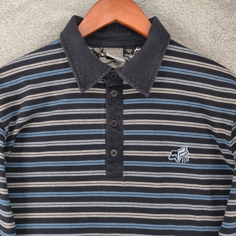 Fox Racing Polo Shirt Adult Mens XL Striped Long Sleeve Rugby Casual Outdoor